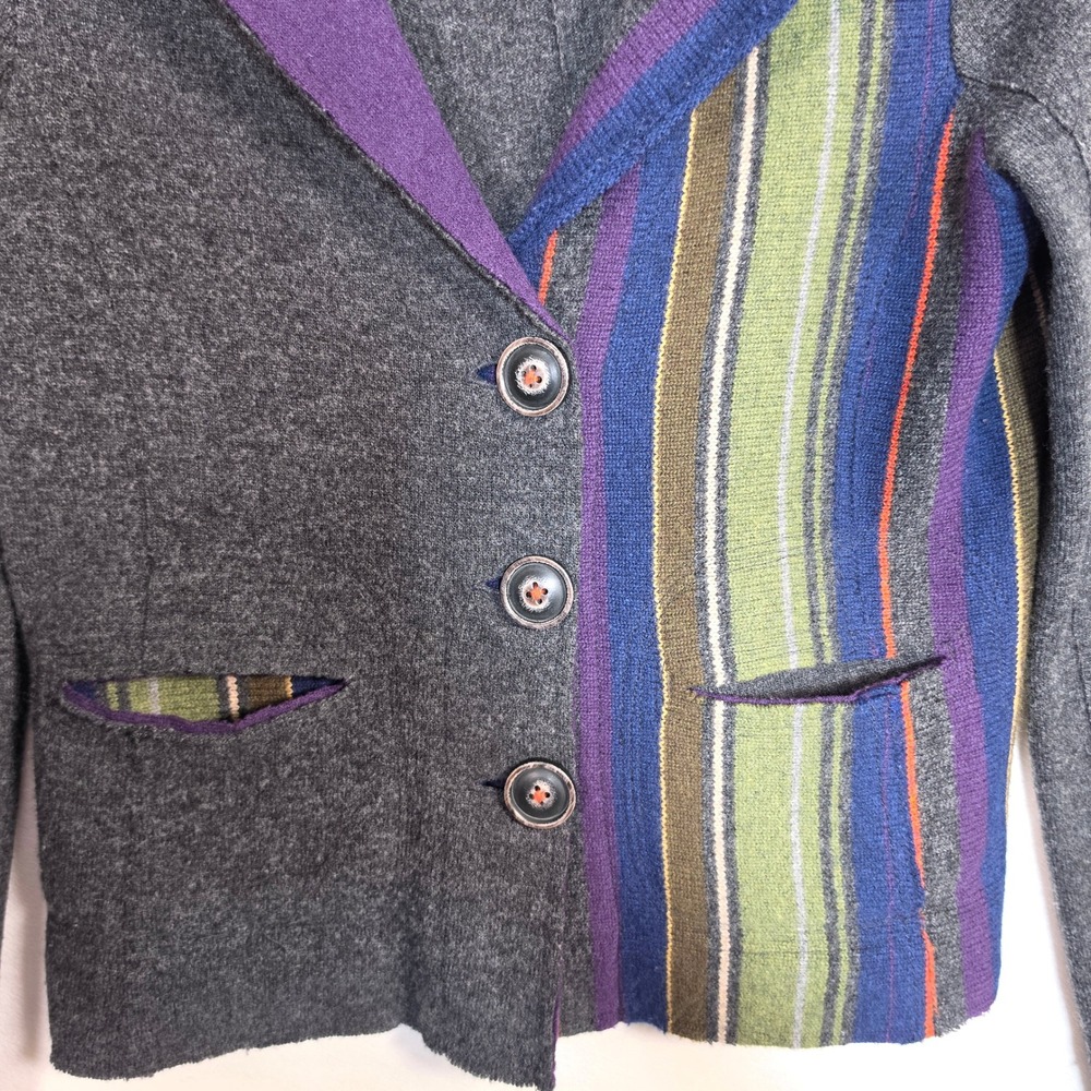 Anthropologie Sparrow Womens XS Gray Patchwork Stripe Boho - Picture 9 of 12